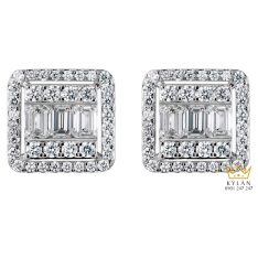 Bông tai vàng trắng Au750 đính kim cương baguette