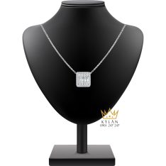 Dây chuyền vàng trắng Au750 đính kim cương baguette