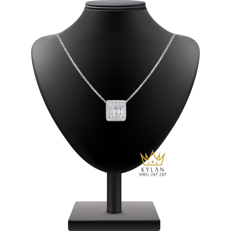 Dây chuyền vàng trắng Au750 đính kim cương baguette