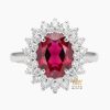 Nhẫn nữ vàng trắng nguyên khối Au750 đính kim cương và đá ruby