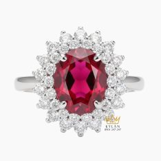 Nhẫn nữ vàng trắng nguyên khối Au750 đính kim cương và đá ruby