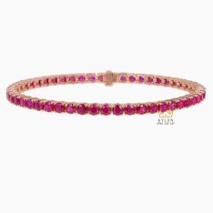 Lắc tay vàng hồng nguyên khối Au750 đính đá ruby