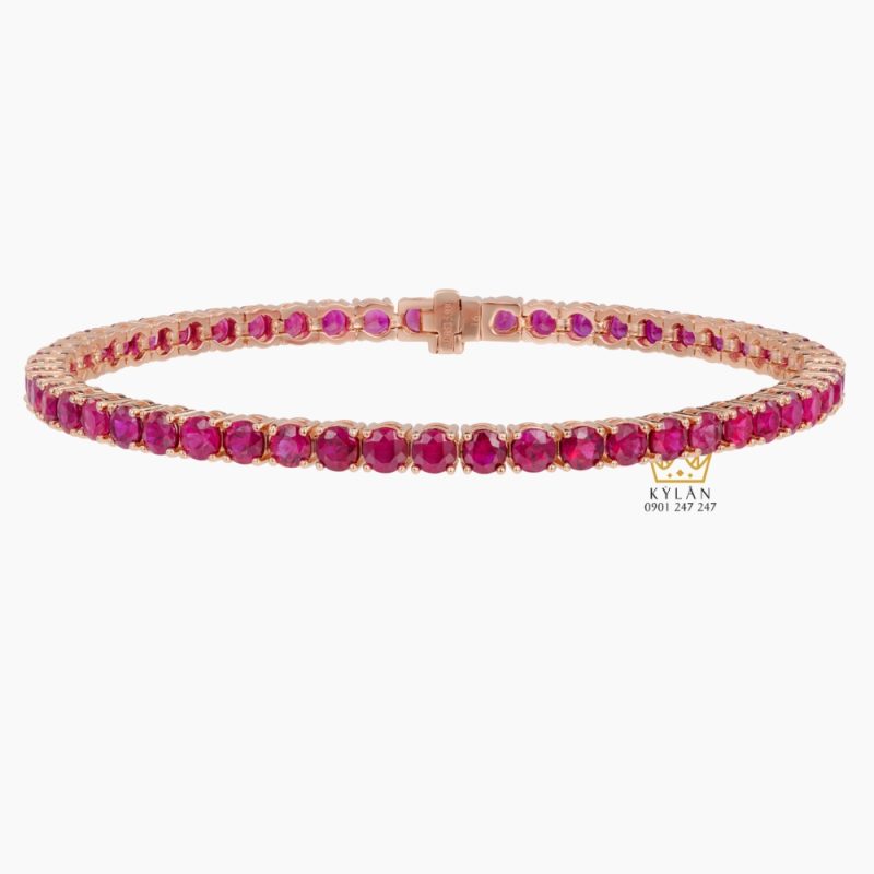 Lắc tay vàng hồng nguyên khối Au750 đính đá ruby