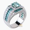 Nhẫn nam vàng trắng nguyên khối Au750 đính kim cương & đá xanh lục