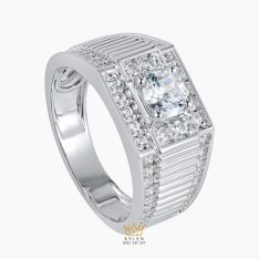 Nhẫn nam vàng trắng Au750 đính kim cương