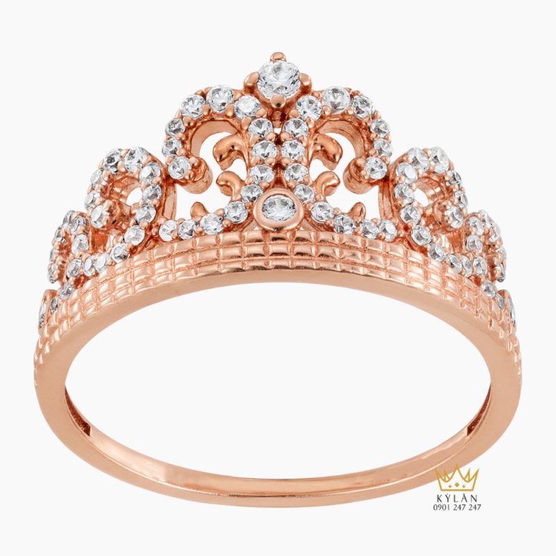 Nhẫn nữ vương miện vàng hồng Au750 đính kim cương