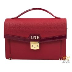 Túi xách da Togo mix da Alligator màu đỏ đính logo vàng LDH