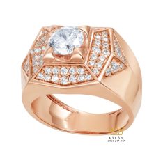 Nhẫn nam vàng hồng nguyên khối Au750 đính kim cương 