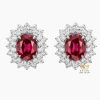 Bông tai vàng trắng Au750 đính kim cương và đá Ruby 