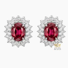 Bông tai vàng trắng Au750 đính kim cương và đá Ruby 