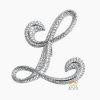 Logo cài áo chữ L vàng trắng nguyên khối Au750 đính kim cương