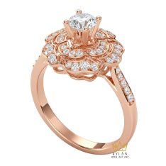 Nhẫn nữ vàng hồng nguyên khối Au750 đính kim cương 