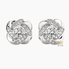 Bông tai vàng trắng Au750 đính kim cương