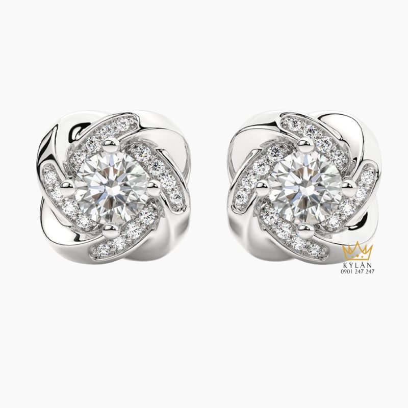 Bông tai vàng trắng Au750 đính kim cương