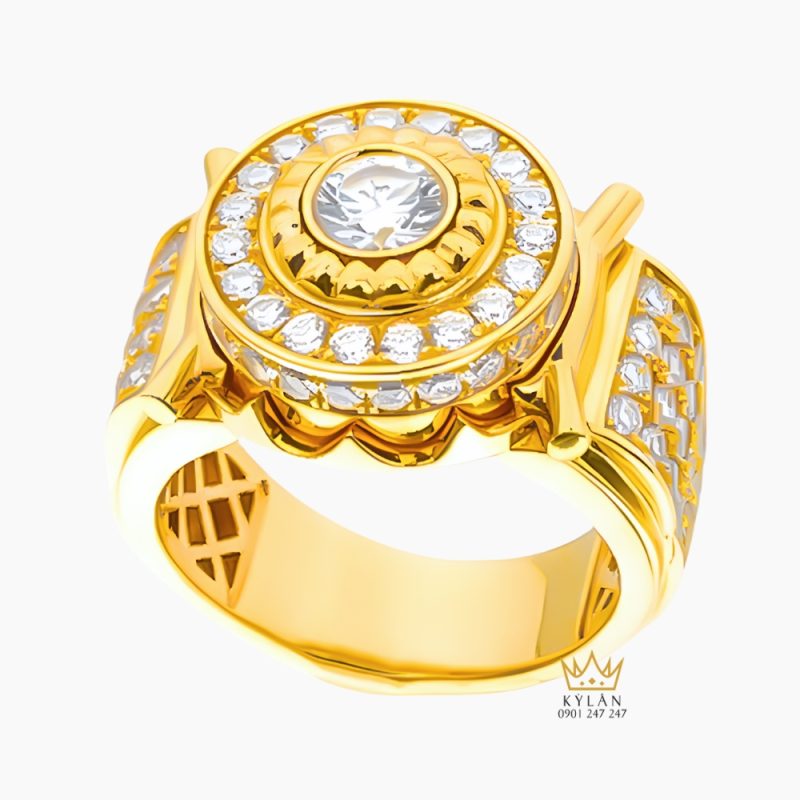 Nhẫn nam vàng vàng Au750 đính kim cương
