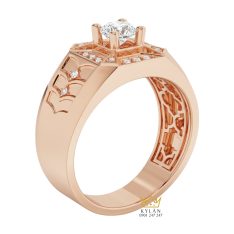 Nhẫn nam vàng hồng nguyên khối Au750 đính kim cương 