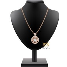 Mặt dây chuyền vàng hồng nguyên khối Au750 đính kim cương 
