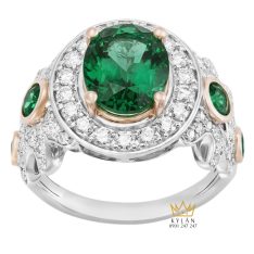 Nhẫn nữ vàng trắng Au750 đính kim cương và đá ngọc lục bảo