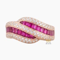 Nhẫn nữ vàng hồng Au750 đính kim cương & ruby hồng
