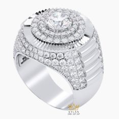 Nhẫn nam vàng trắng nguyên khối Au750 đính kim cương