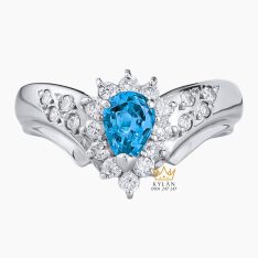 Nhẫn nữ vàng trắng Au750 đính kim cương và Sapphire xanh 