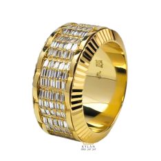 Nhẫn Rolex xoay vàng nguyên khối Au750 đính 5 hàng kim cương baguette