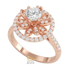 Nhẫn nữ vàng hồng nguyên khối Au750 đính kim cương 