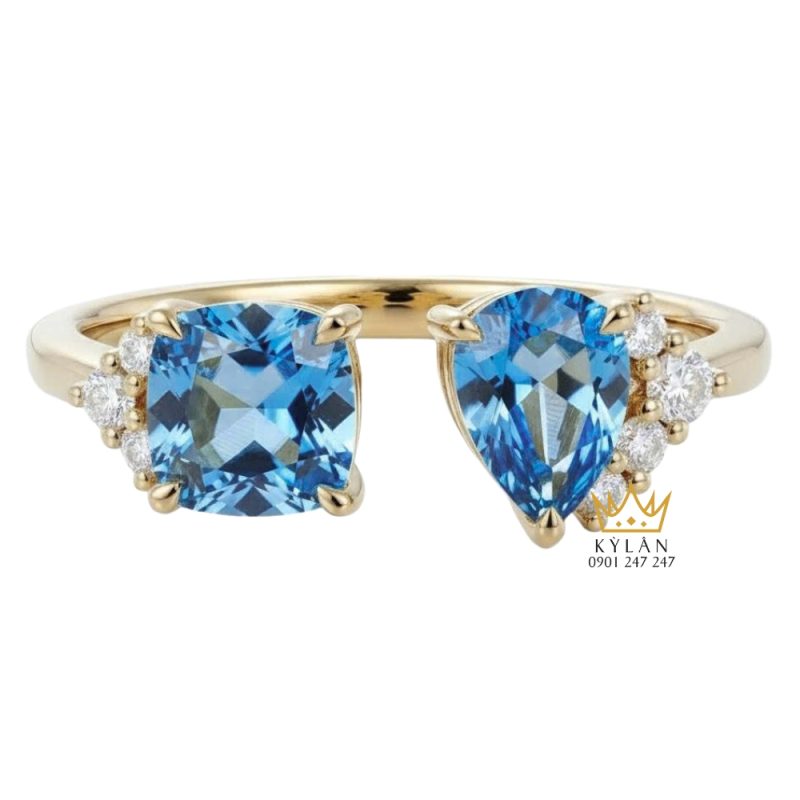 Nhẫn nữ vàng nguyên khối Au750 đính hai viên chủ đá Topaz