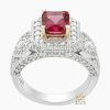 Nhẫn nữ vàng trắng nguyên khối Au750 đính viên chủ Sapphire đỏ