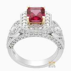 Nhẫn nữ vàng trắng nguyên khối Au750 đính viên chủ Sapphire đỏ