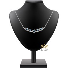 Dây chuyền vàng trắng nguyên khối Au750 đính kim cương và đá Topaz xanh