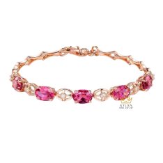 Lắc tay vàng hồng nguyên khối Au750 đính kim cương và đá ruby 