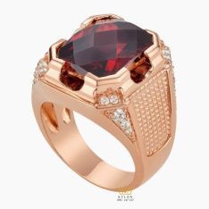 Nhẫn nam vàng hồng nguyên khối Au750 đính đá sapphire đỏ Nhẫn nam vàng hồng nguyên khối Au750 đính đá sapphire đỏ