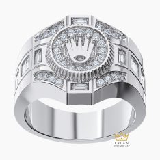 Nhẫn Rolex vàng trắng nguyên khối Au750 đính kim cương