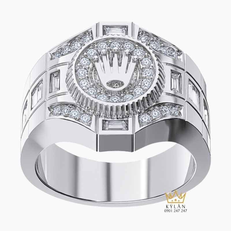 Nhẫn Rolex vàng trắng nguyên khối Au750 đính kim cương