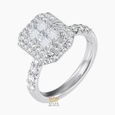 Nhẫn nữ vàng trắng Au750 đính kim cương baguette