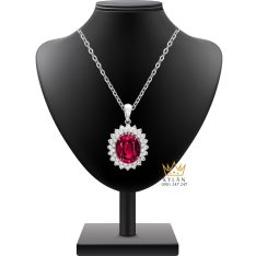Mặt dây chuyền vàng trắng nguyên khối Au750 đính kim cương và đá ruby
