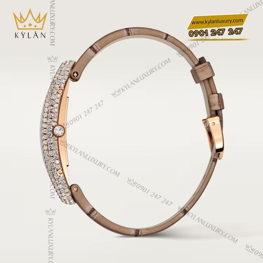 Kỳ Lân Luxury cartier baignoire allongee crwjba0006 4 Đồng hồ Cartier Baignoire Allongée vàng hồng vành kim cương