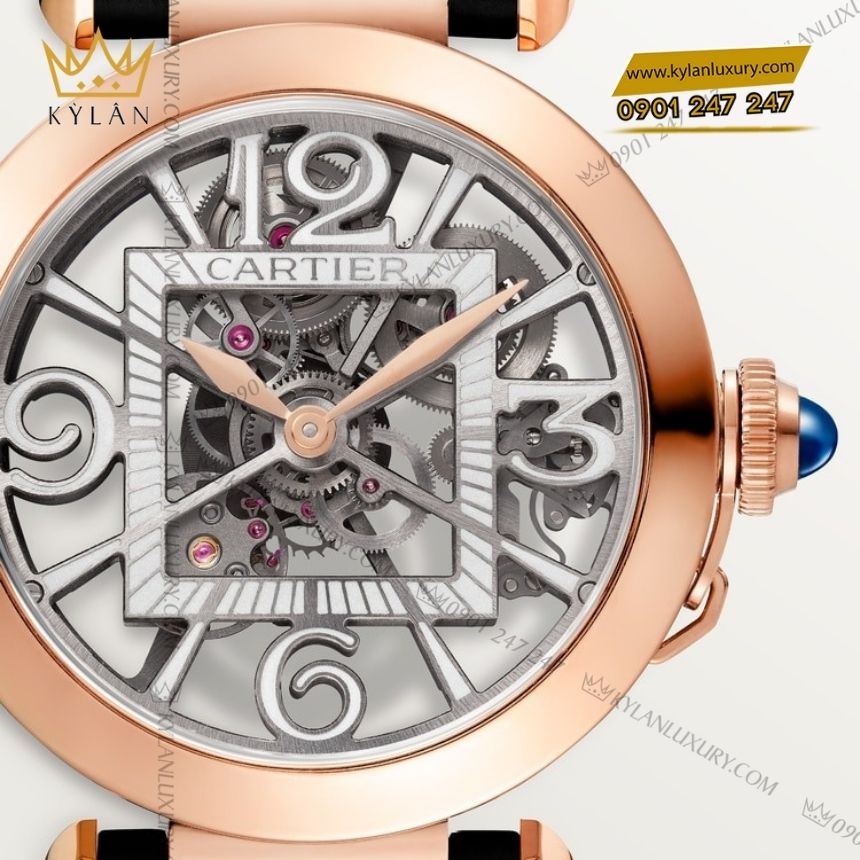 Kỳ Lân Luxury cartier pasha skeleton whpa0018 5 Đồng hồ Cartier Pasha Skeleton vàng hồng WHPA0018