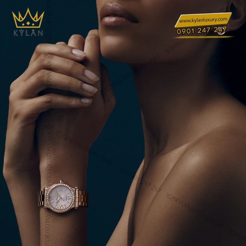Đồng hồ Chopard Happy Sport vàng hồng vành kim cương 275378-5004