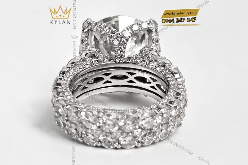Nhẫn nữ vàng trắng nguyên khối Au750 đính viên kim cương chủ 15ly