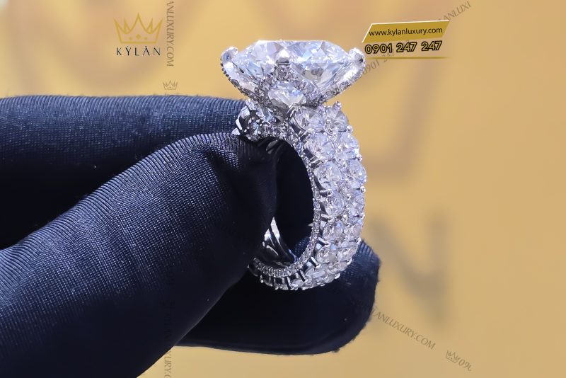 Nhẫn nữ vàng trắng nguyên khối Au750 đính viên kim cương chủ 15ly