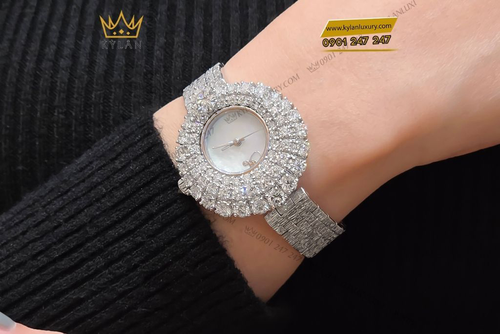 Kỳ Lân Luxury dong ho vang trang au750 dinh kim cuong 1 Đồng hồ vàng trắng Au750 đính kim cương 6ly3