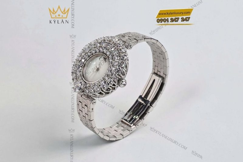 Đồng hồ vàng trắng Au750 đính kim cương 6ly3