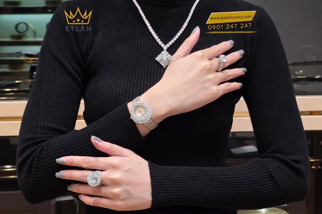 Kỳ Lân Luxury dong ho vang trang au750 dinh kim cuong 3 Đồng hồ vàng trắng Au750 đính kim cương 6ly3