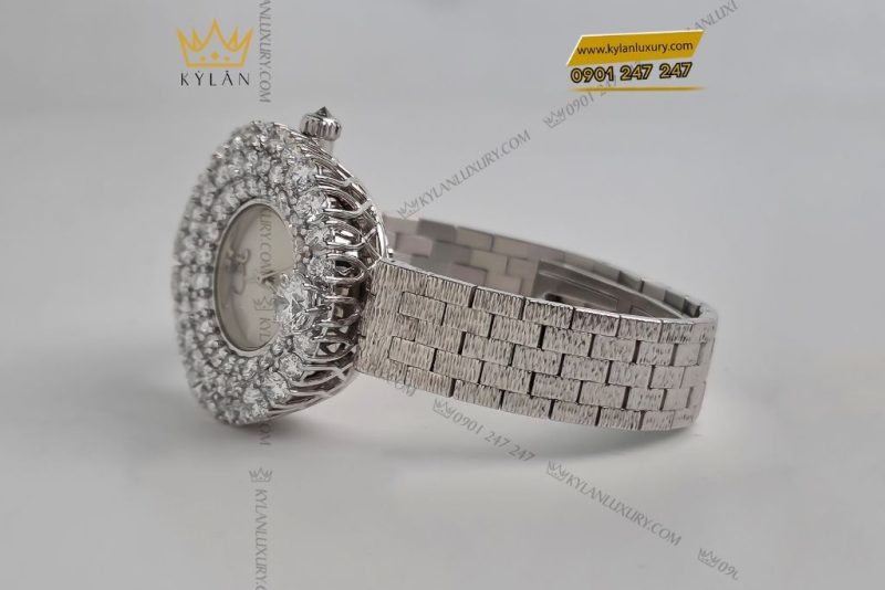 Đồng hồ vàng trắng Au750 đính kim cương 6ly3