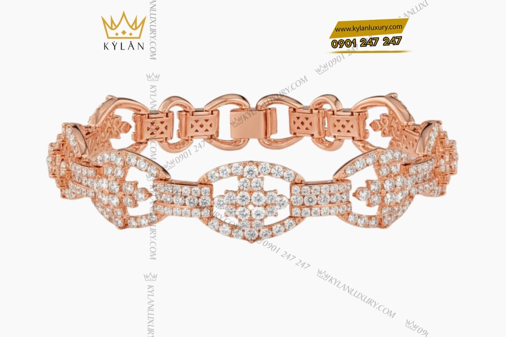 Lắc tay vàng hồng Au750 đính kim cương 