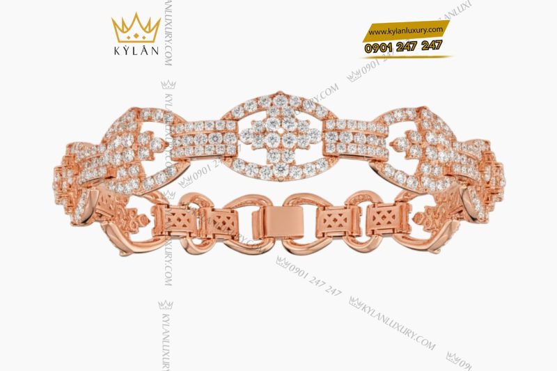 Lắc tay vàng hồng Au750 đính kim cương 