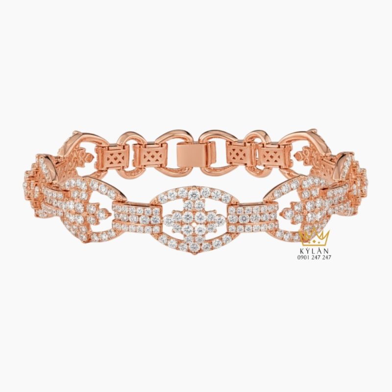 Lắc tay vàng hồng Au750 đính kim cương 