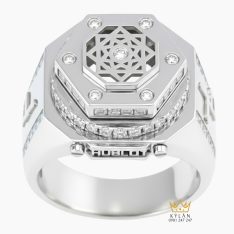 Nhẫn Hublot vàng trắng nguyên khối Au750 đính kim cương